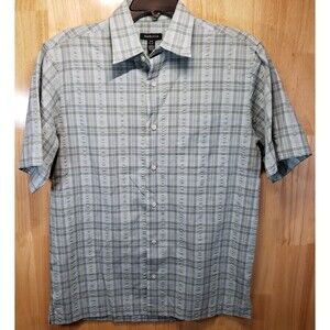 Van Heusen Shirt Men’s S Gray Green Plaid Button Up Short Sleeve Casual